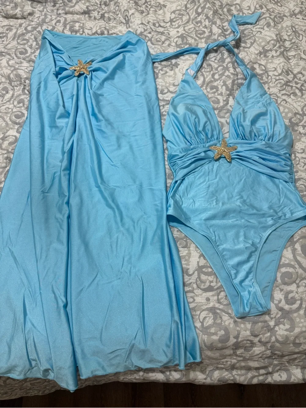 Blue Girls' One-Piece Swimsuit with Starfish detail